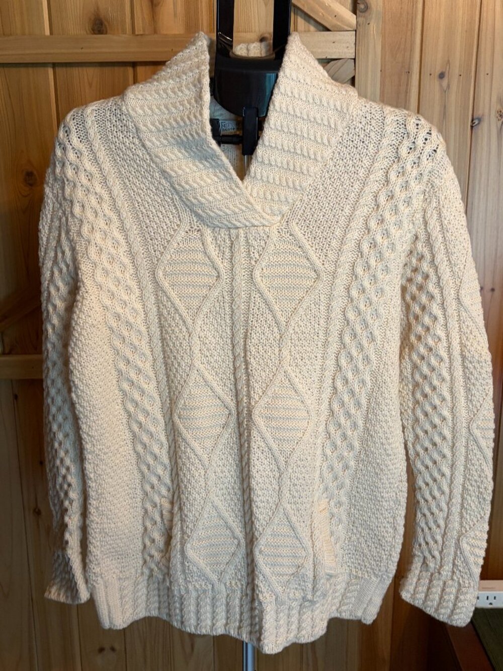 Fisherman Out of Ireland 100% Wool Cable Knit Ivory Aran Women Sweater Sz Small